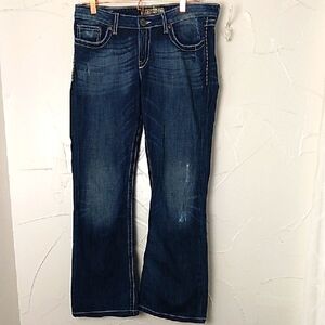 BKE Sabrina Boot Cut Jeans Size‎ 34 Waist Heavy Embroidered Low Rise Stretch